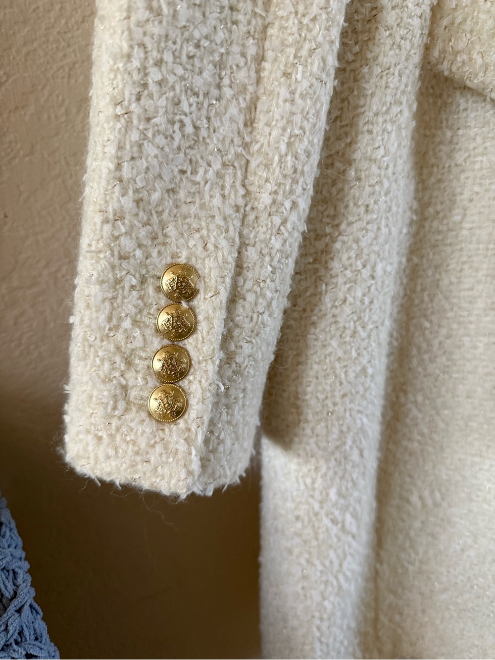 J. Crew Cream Bouclé Single-Breasted Coat with Gold Buttons - Picture 4 of 6
